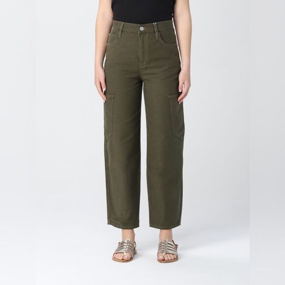 Frame Fatigue Green High-Waist Lightweight Barrel Cropped Cargo Jeans, Size 27 - Picture 2 of 14